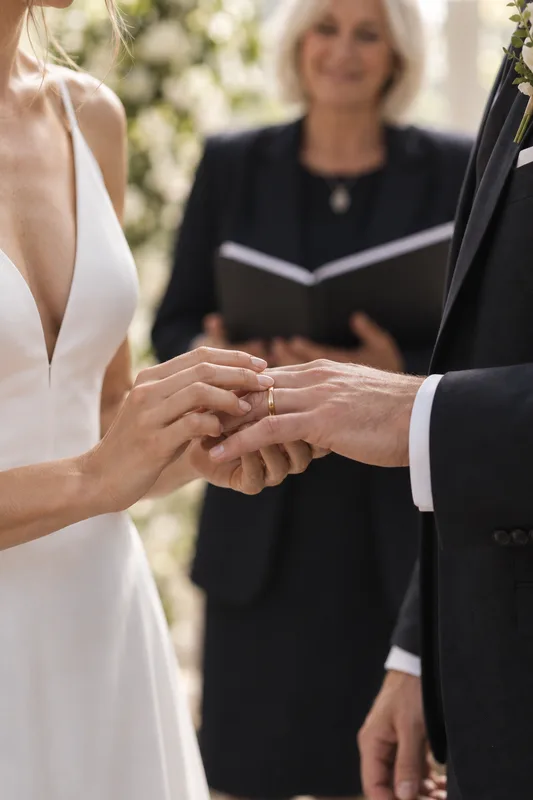 Chloe and James exchanging rings